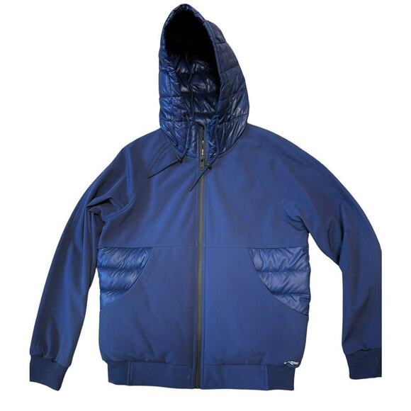 NWT Kenneth Cole Reaction Puffer Jacket Hoodie Sz M Blue Polyester Fill $250 - Picture 1 of 4